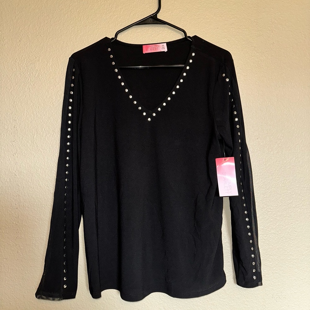 Scarlett Black Studded Long Sleeve Top
